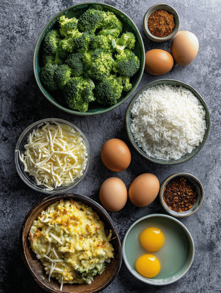 ingredients for cheesy broccoli rice bites