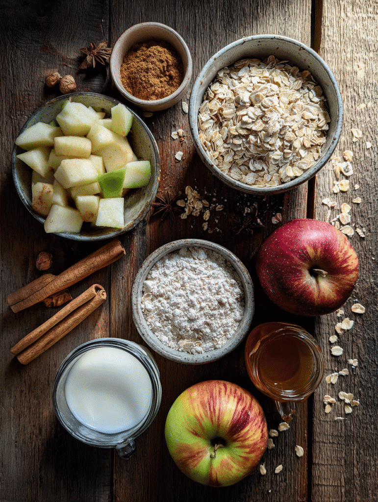 Ingredients for making air fryer oatmeal apple bake