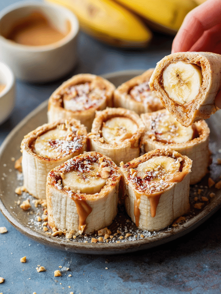 Close-up of peanut butter banana toast roll breakfast