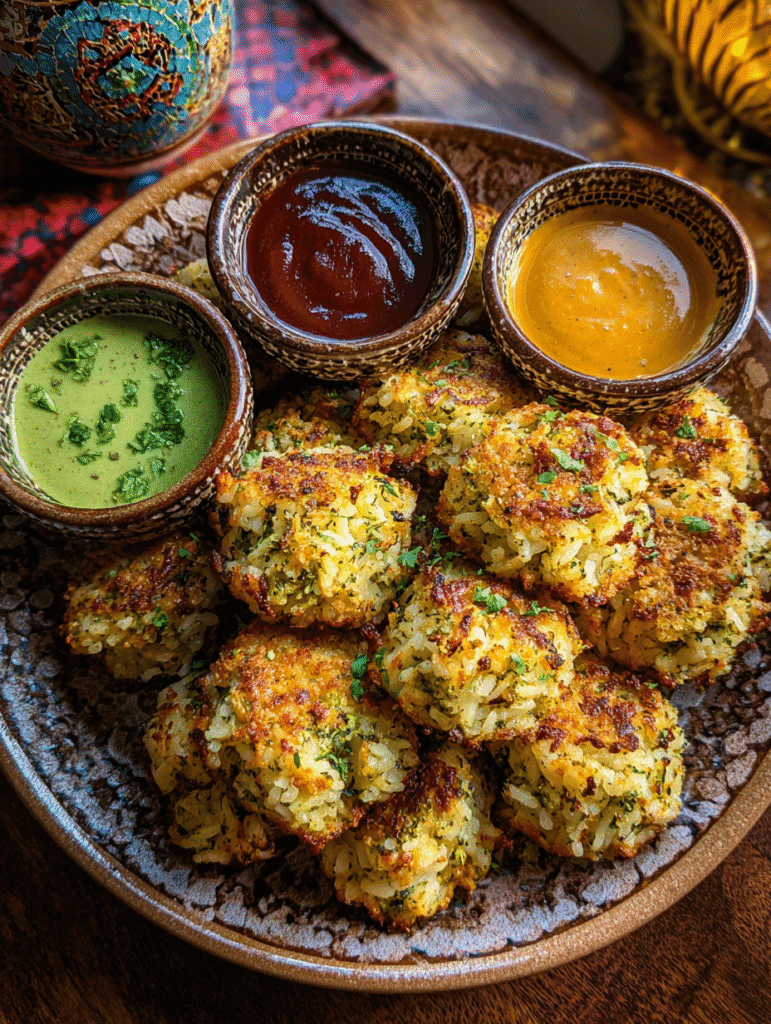 party platter with cheesy broccoli rice bites