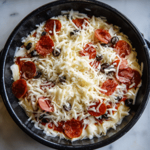 Add shredded mozzarella and your preferred toppings.