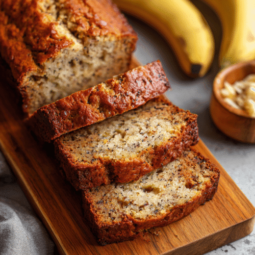 Moist air fryer banana bread in mini loaf pan