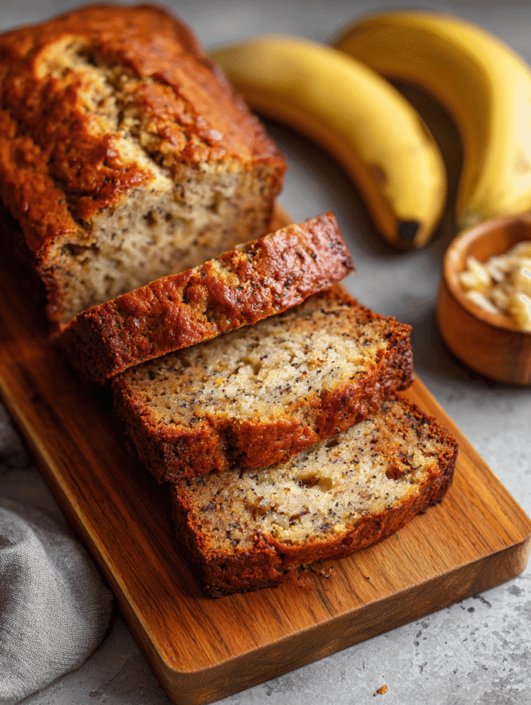 Moist air fryer banana bread in mini loaf pan