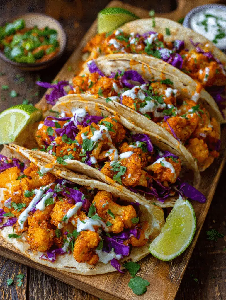 Air Fryer Buffalo Cauliflower Tacos vegan flavorful close-up