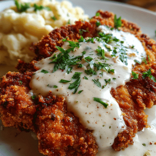 Air Fryer Chicken Fried Steak Recipe served with gravy