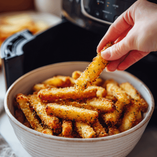 Crispy air fryer frozen veggie fries in a bowl