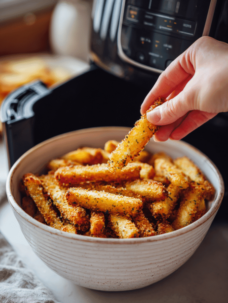 Crispy air fryer frozen veggie fries in a bowl
