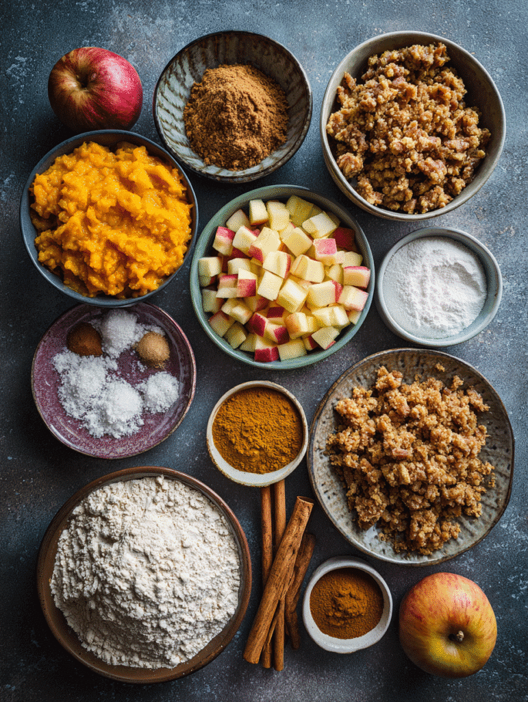 Ingredients for Apple Pumpkin Streusel Muffins in Air Fryer