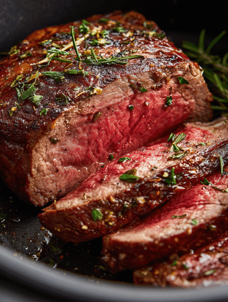 Beef chuck roll steak air fryer recipe sliced and ready to serve