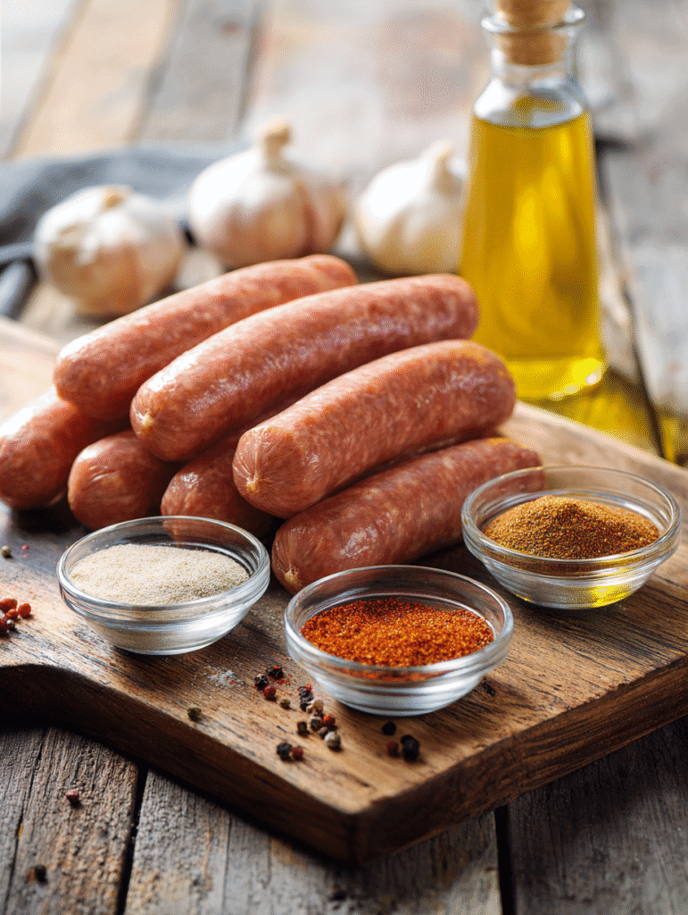Raw chicken sausages with seasonings for air fryer