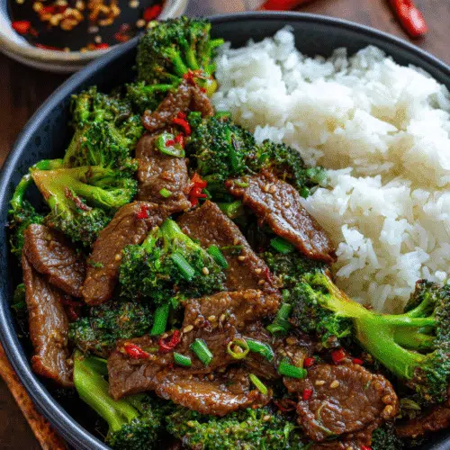 Chinese beef and broccoli in air fryer in one pan
