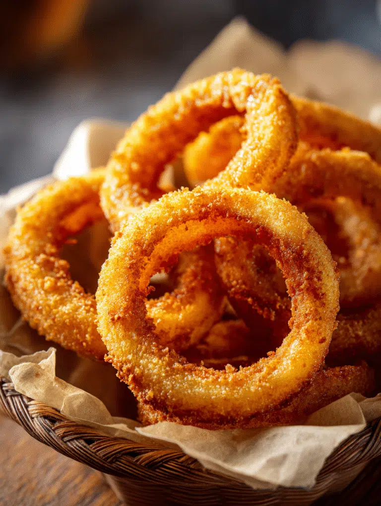 Crispy Air Fryer Onion Rings served in a basket