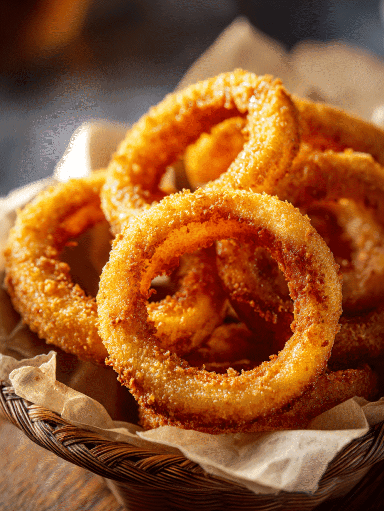 Crispy Air Fryer Onion Rings served in a basket