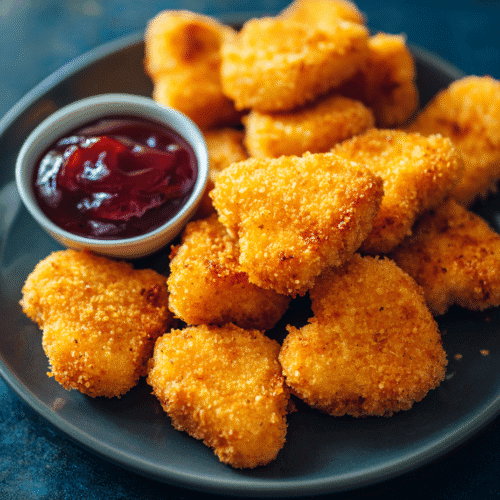 Frozen dino nuggets in air fryer freshly cooked