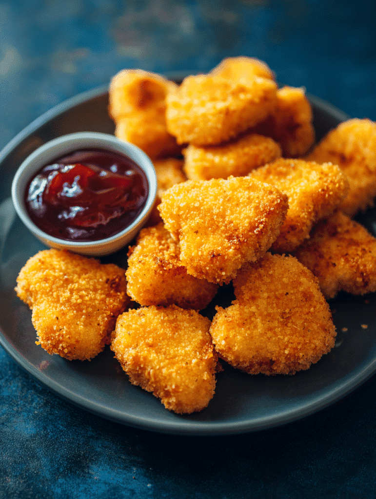 Frozen dino nuggets in air fryer freshly cooked