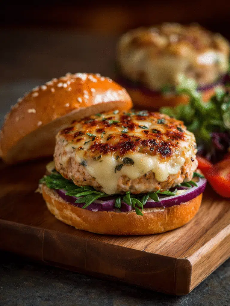 Frozen turkey burger in air fryer cooking close-up