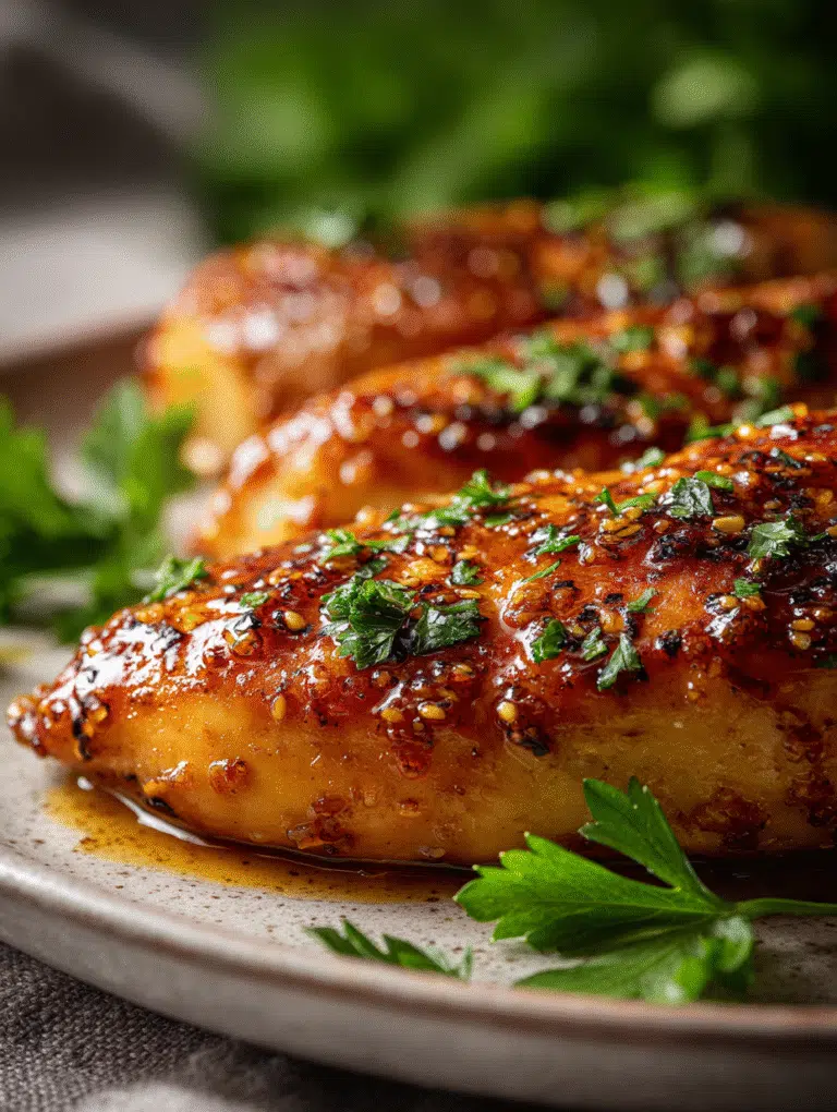 Honey garlic chicken breasts in air fryer glazed with sticky sauce