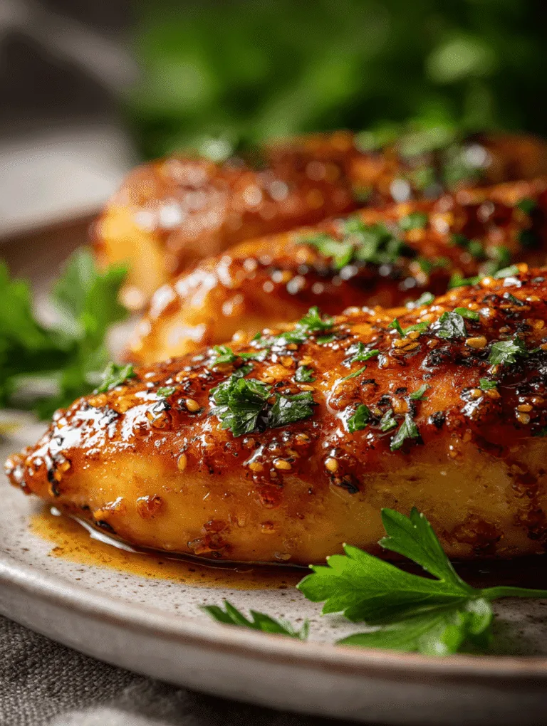 Honey garlic chicken breasts in air fryer glazed with sticky sauce