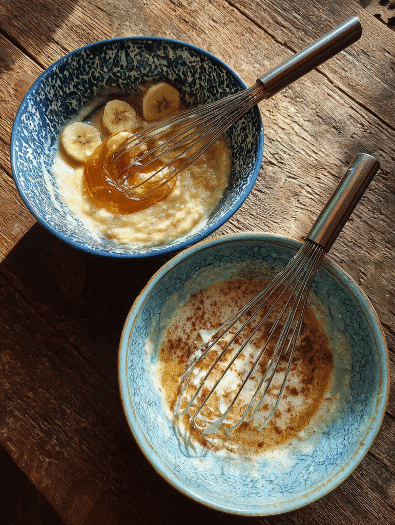 Mashed bananas and banana bread batter