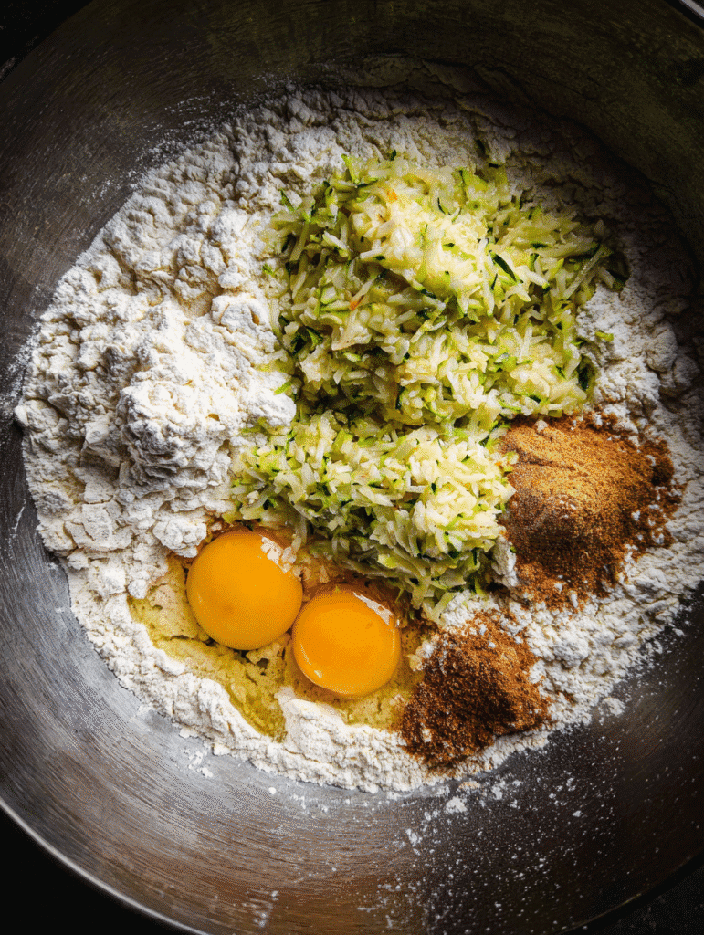 Mixing ingredients for air fryer zucchini bread