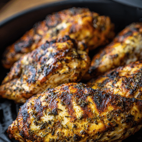 Quick & Easy Air Fryer Grilled Chicken fresh out of the air fryer