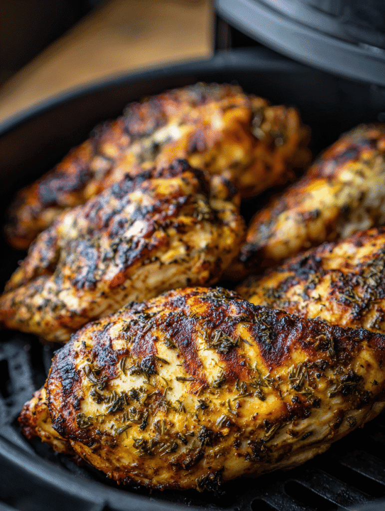 Quick & Easy Air Fryer Grilled Chicken fresh out of the air fryer