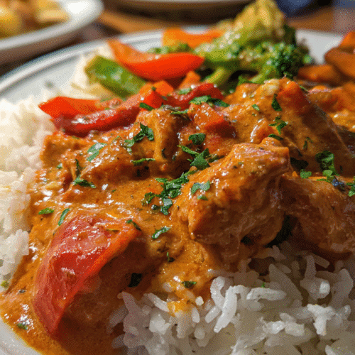 Quick And Easy Butter Chicken with Rice and Vegetables