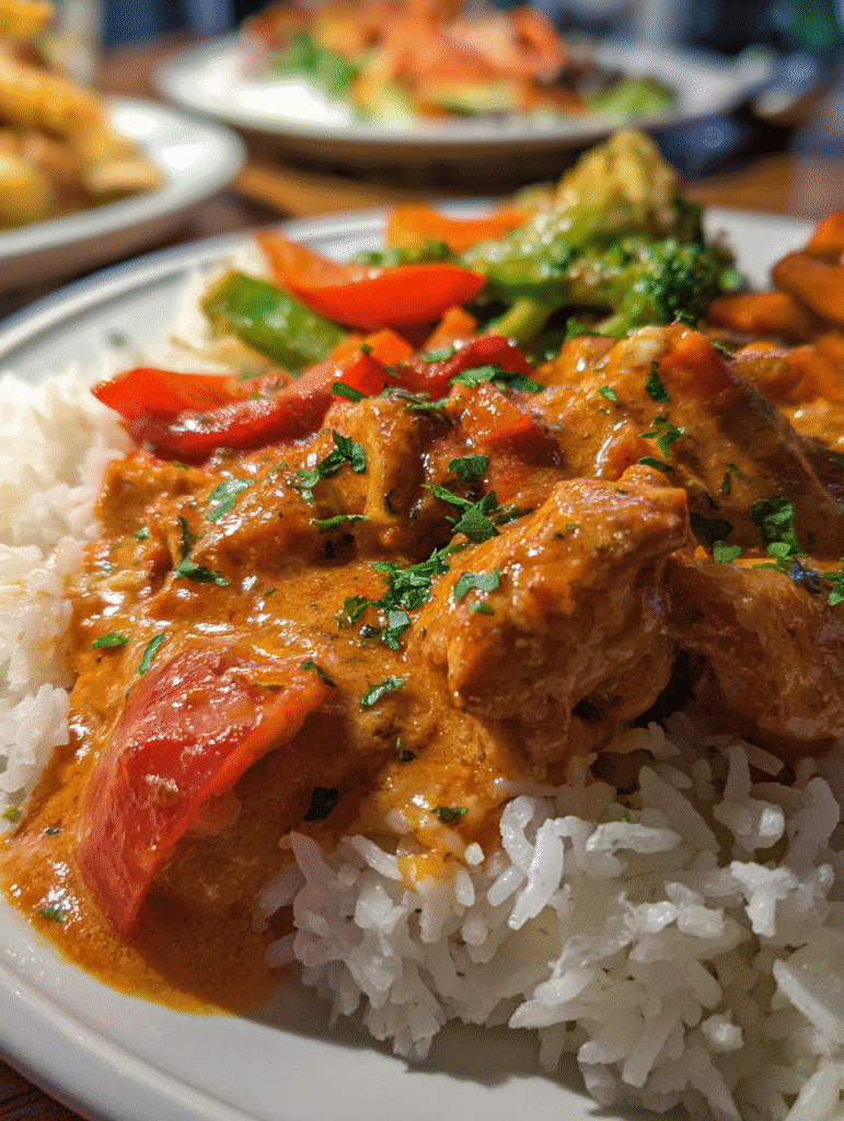 Quick And Easy Butter Chicken with Rice and Vegetables