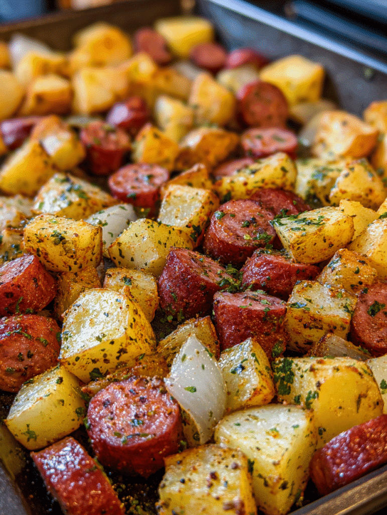 Cheesy Ranch Potatoes and Smoked Sausage in Air Fryer