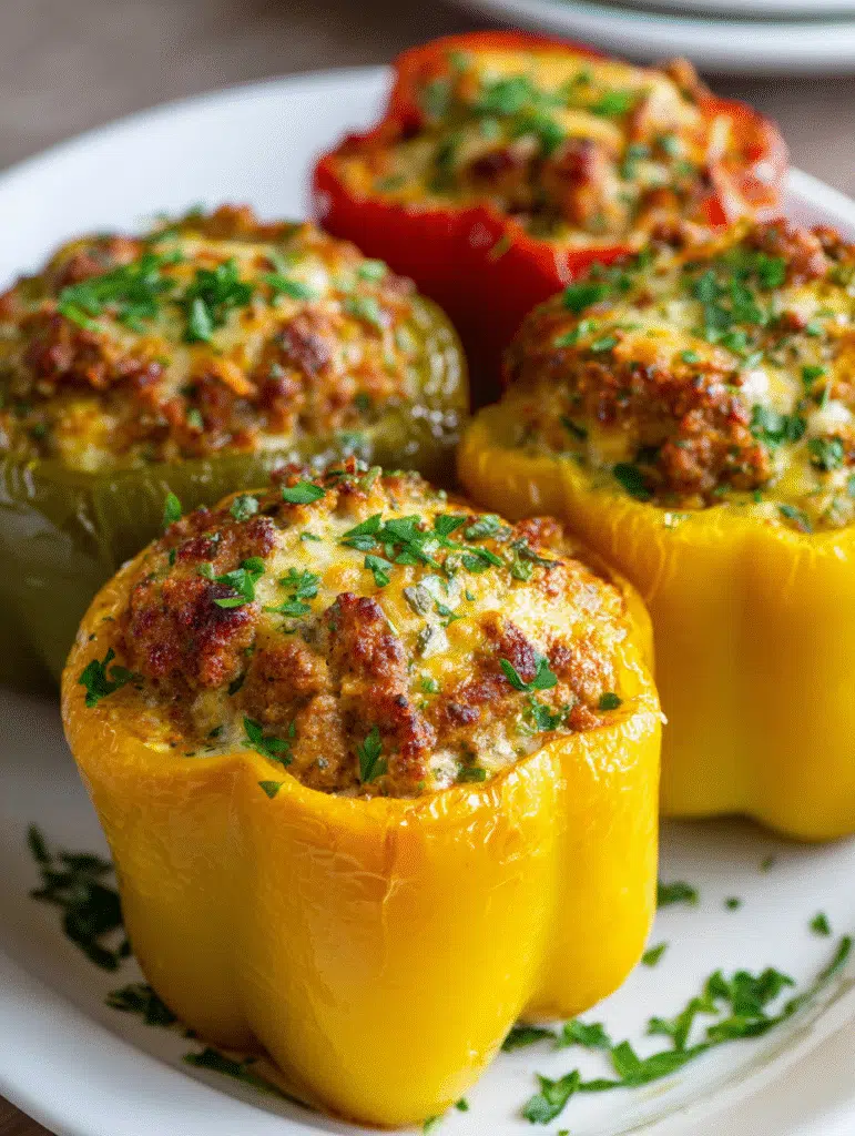 Air fryer sausage-stuffed bell peppers with melted cheese