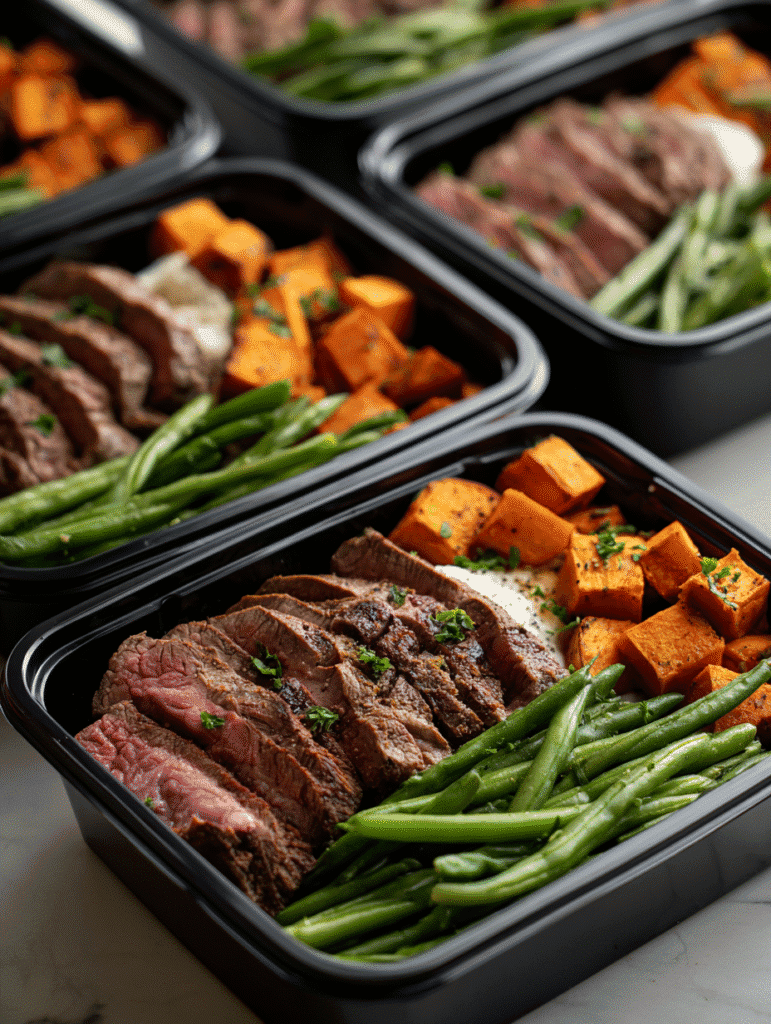 Power bowls with air fryer steak for meal prep