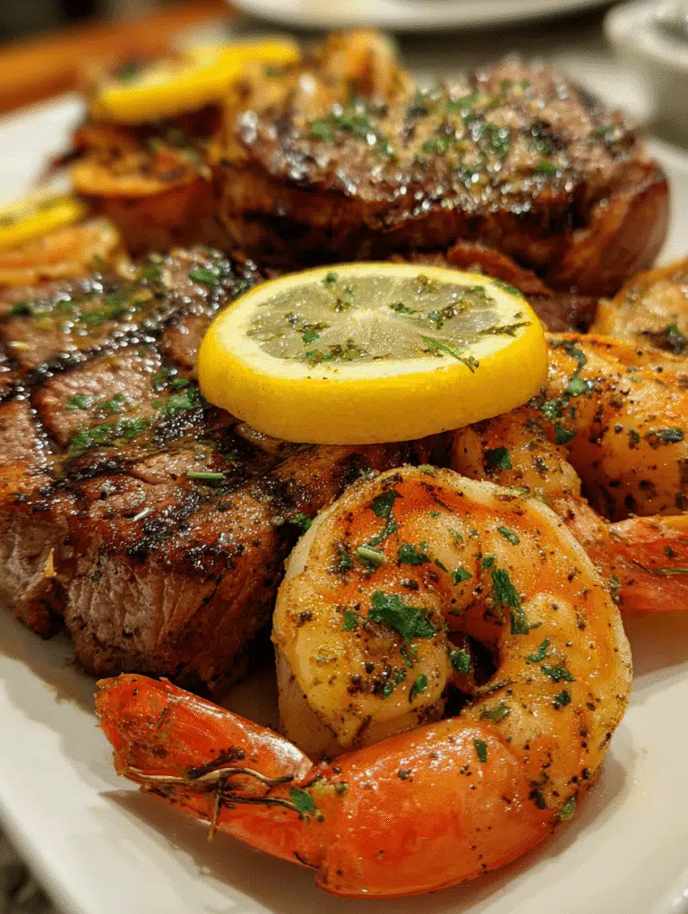 Surf and Turf in Air Fryer plated with steak and shrimp