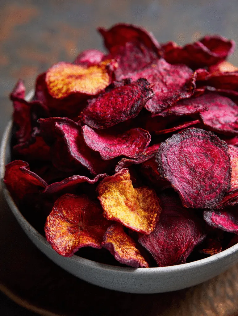 Crispy Air Fryer Beet Chips close-up