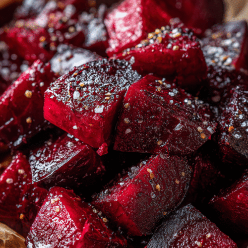 Air Fryer Beets with crispy caramelized edges in an air fryer basket