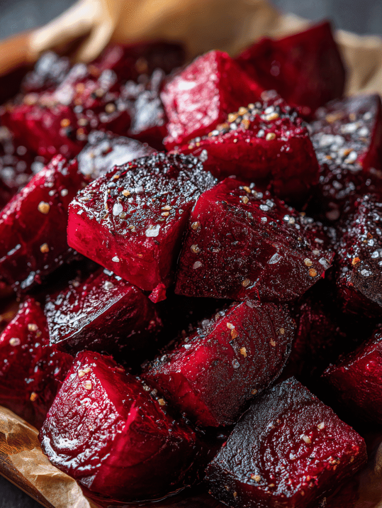 Air Fryer Beets with crispy caramelized edges in an air fryer basket