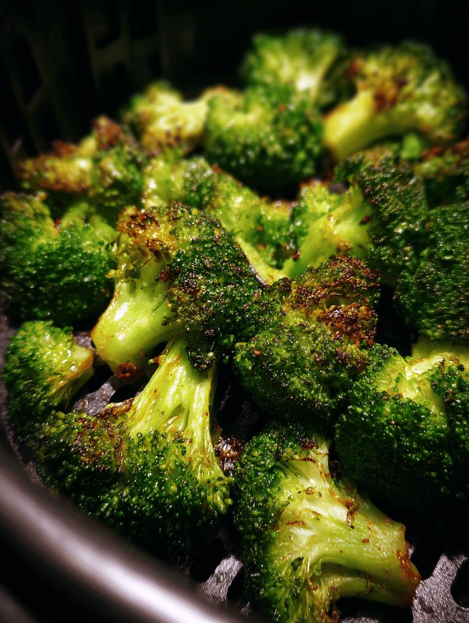 Air Fryer Broccoli (Fresh or Frozen) in basket crispy and golden