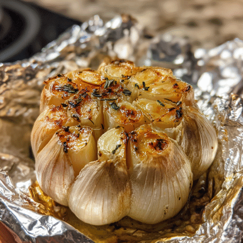 air fryer roasted garlic bulb close-up