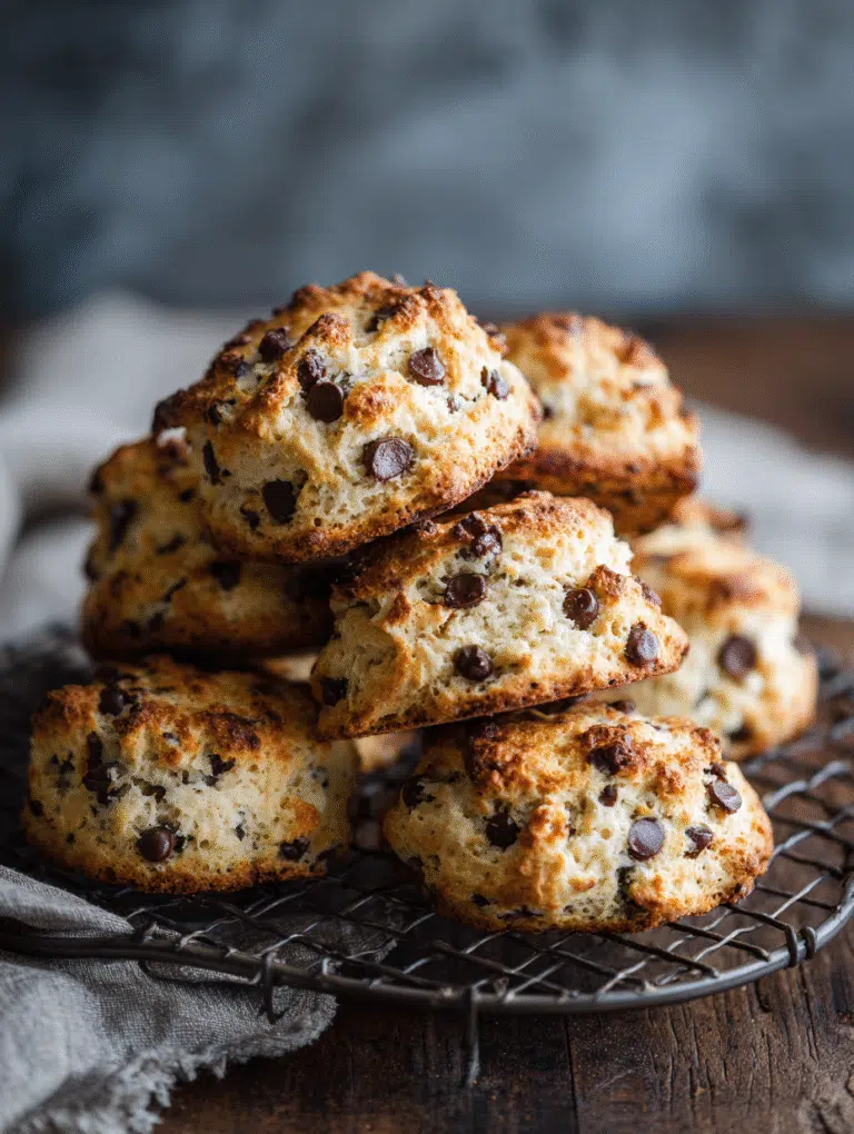 Chocolate Chip Air Fryer Scones on rustic table