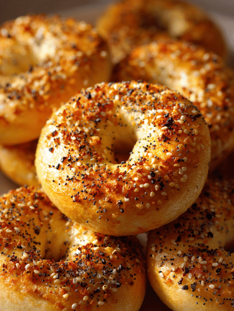 Fluffy Greek yogurt bagels made in the air fryer, golden and soft
