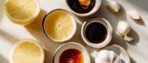 Add lemon juice, garlic, soy sauce (if using), and honey or maple