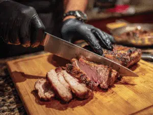 Check for doneness with a thermometer; internal temp should be around 205°F. Let rest 5 minutes before slicing and serving with desired toppings.