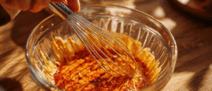 Whisk until silky and evenly blended into a glossy orange sauce.