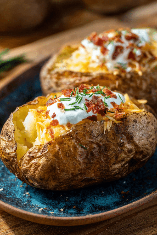 Air Fryer Baked Potato with crispy skin and fluffy center