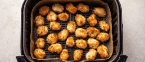 Air fryer orange chicken — even single layer in the basket for maximum crisp