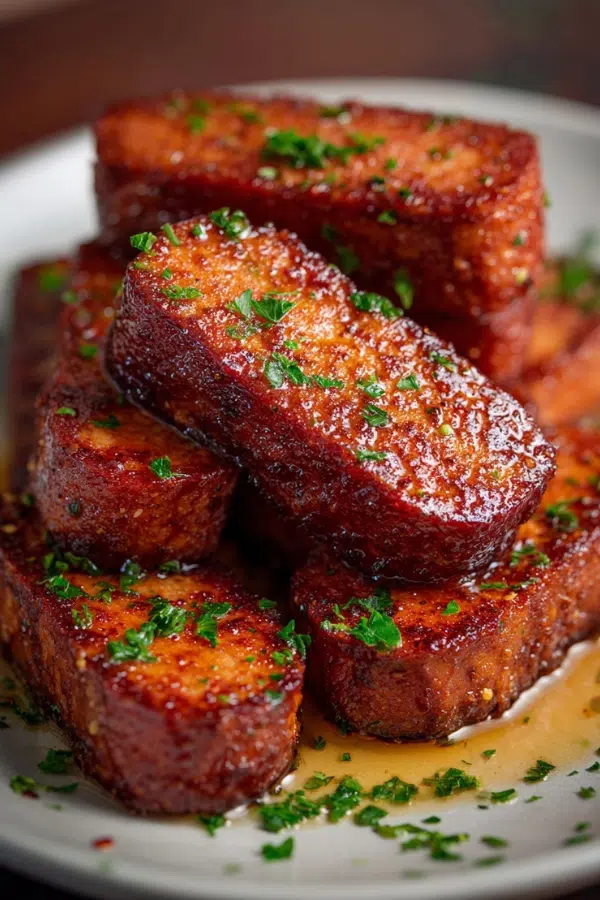 air fryer spam slices crispy and golden on a cooling rack