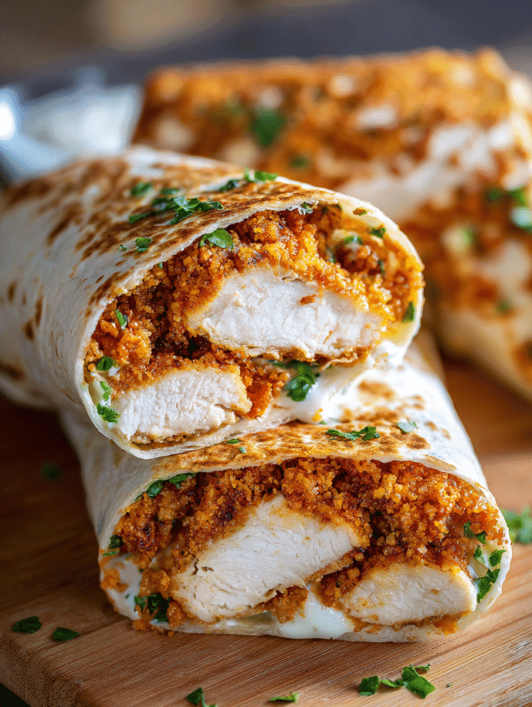 Crunchy Crispy Air Fryer Chicken & Mozzarella Wraps with cheese stretch