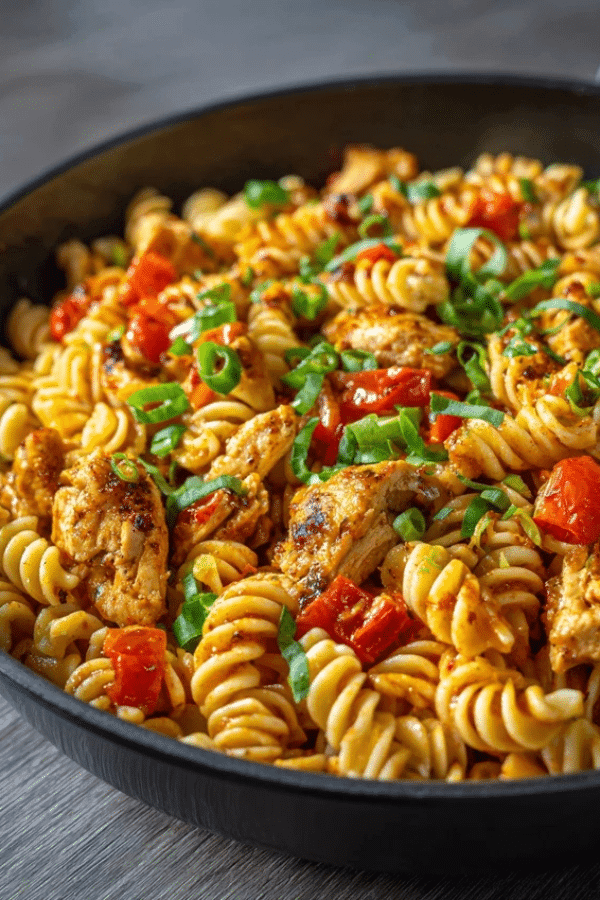 Easy Air Fryer Cajun Chicken Rotini in creamy Cajun sauce