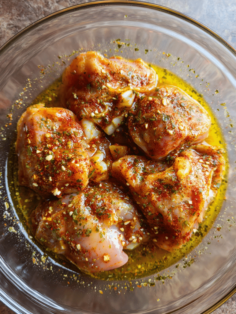Marinated Boneless Skinless Chicken Thighs In Air Fryer bowl
