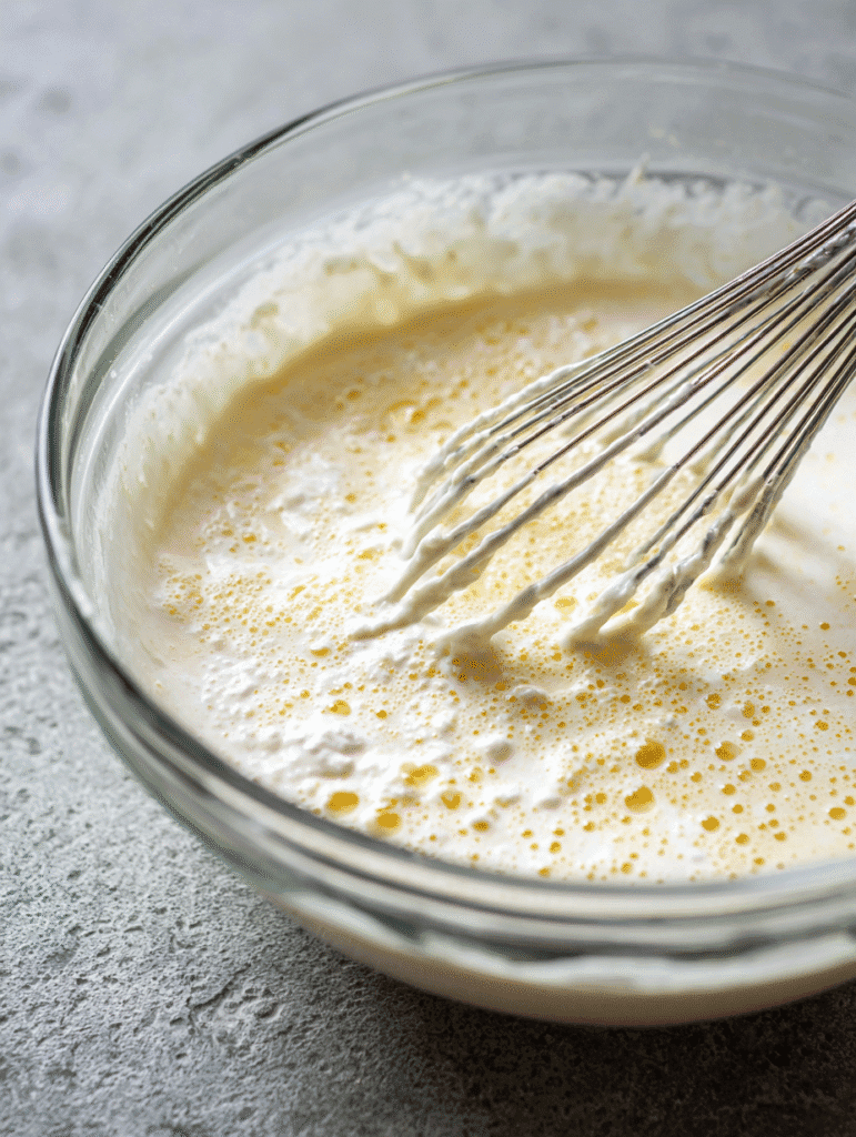 Mixing batter for Cottage Cheese and Egg Muffins