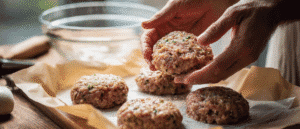 mixing turkey burger ingredients in a bowl